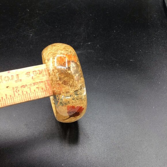 Resin Bangle Bracelet Preserved Dried Flowers Clear Resin with Orange Petals - Picture 6 of 6